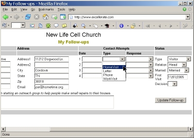 Excellerate church management software lets your leaders go online and report the results of their follow-up attempts