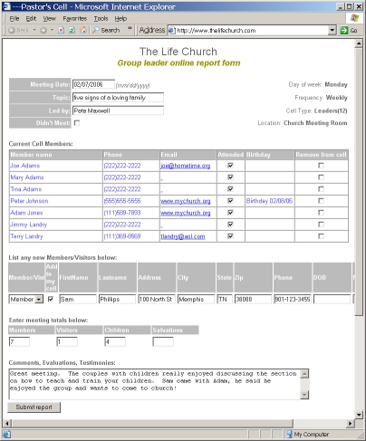 Submit small group reports online with Excellerate church management software